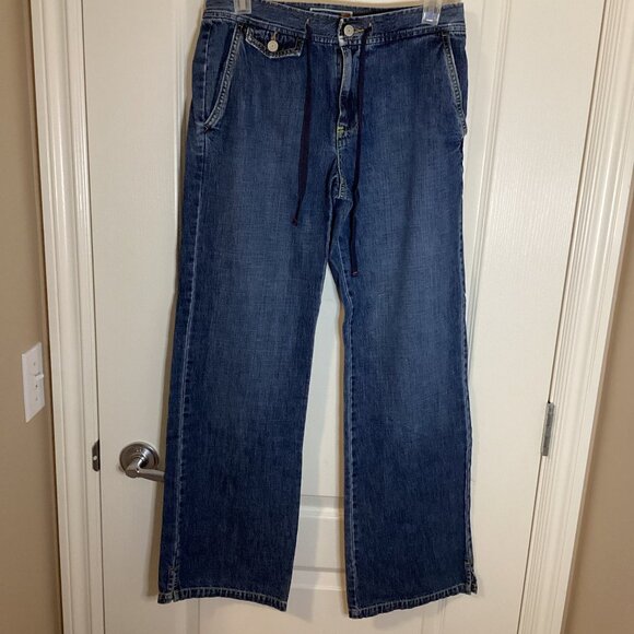 Old Navy Pants - Old Navy Just Below The Waist Women's Wide Leg Denim Jeans Size 4 Draw String